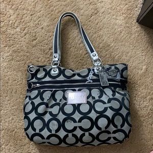 Large black coach poppy canvas tote